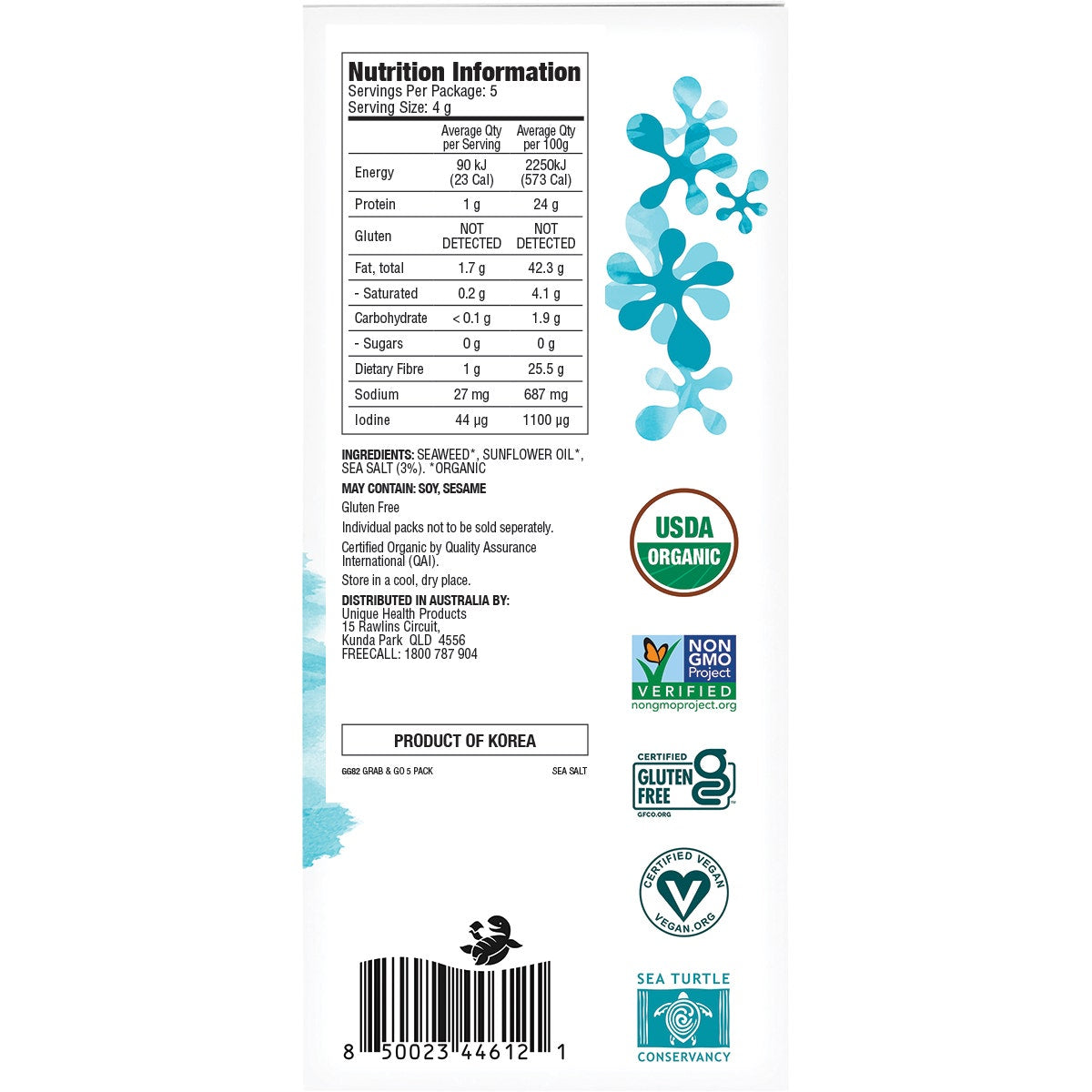 GimMe Roasted Seaweed Snacks Grab & Go Sea Salt 5x4g - Cutprice Online