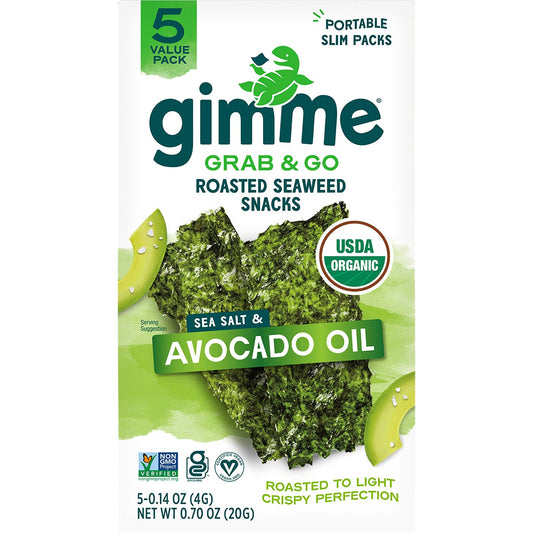 GimMe Roasted Seaweed Snacks Grab & Go Sea Salt & Avocado Oil 5x4g - Cutprice Online