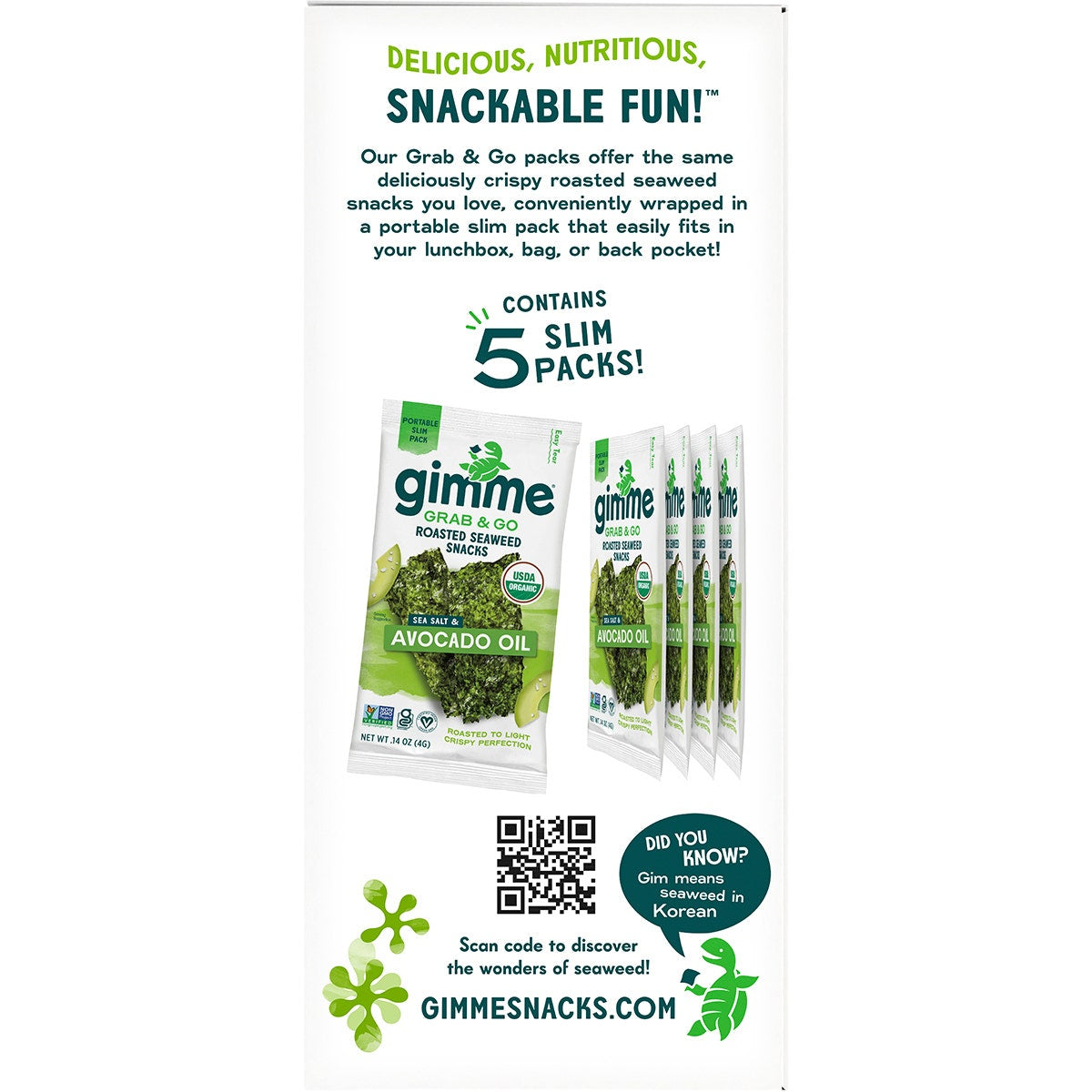GimMe Roasted Seaweed Snacks Grab & Go Sea Salt & Avocado Oil 5x4g - Cutprice Online