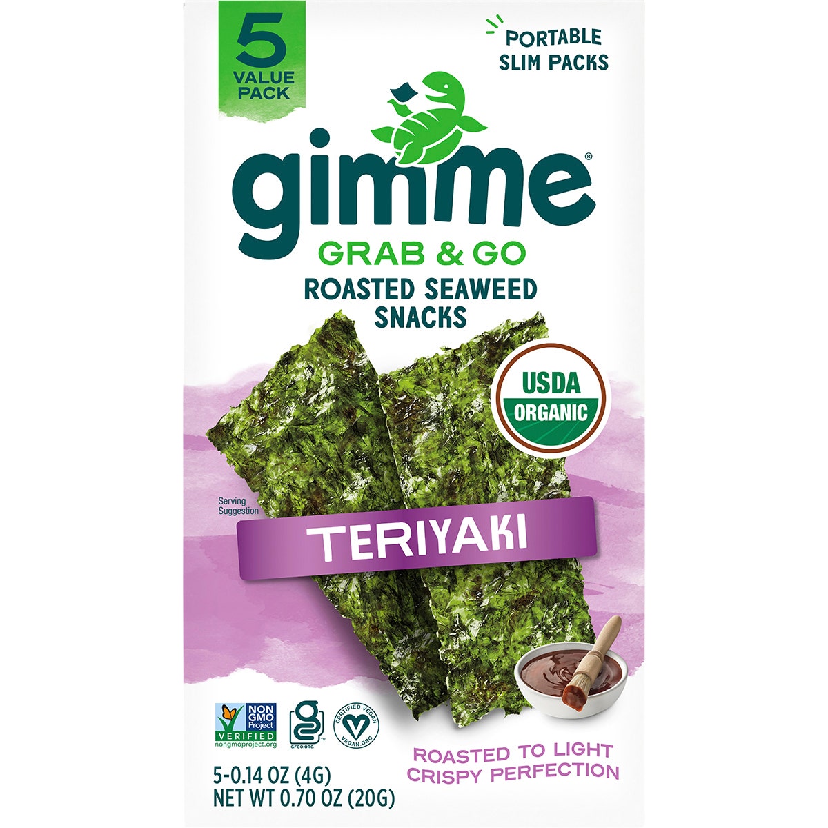 GimMe Roasted Seaweed Snacks Grab & Go Teriyaki 5x4g - Cutprice Online