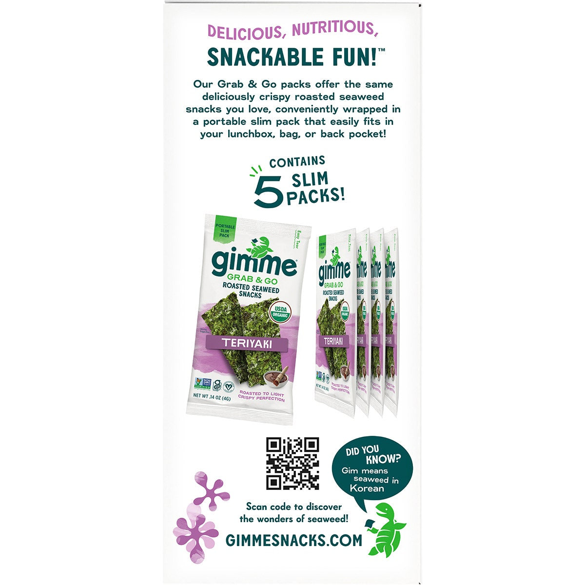 GimMe Roasted Seaweed Snacks Grab & Go Teriyaki 5x4g - Cutprice Online