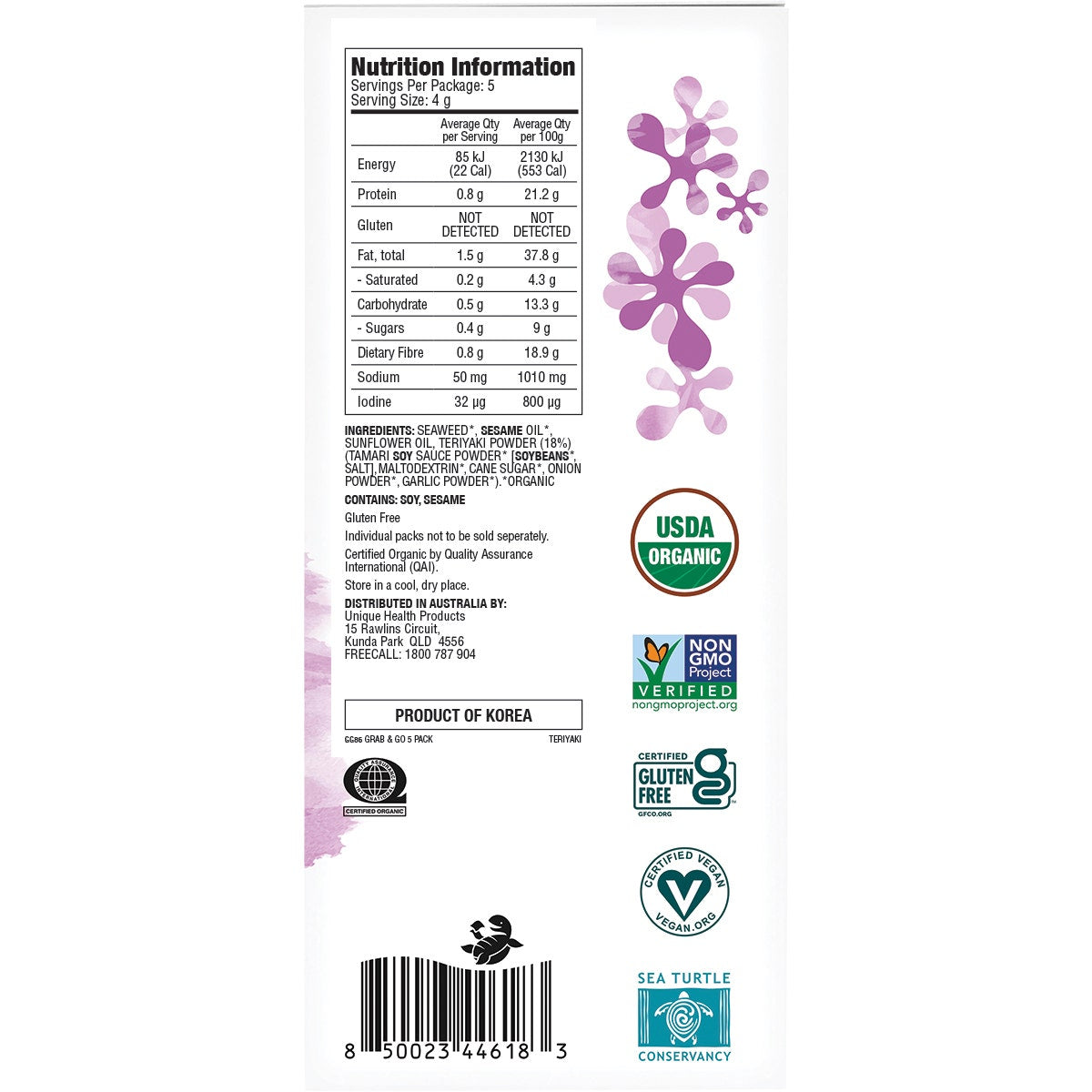 GimMe Roasted Seaweed Snacks Grab & Go Teriyaki 5x4g - Cutprice Online