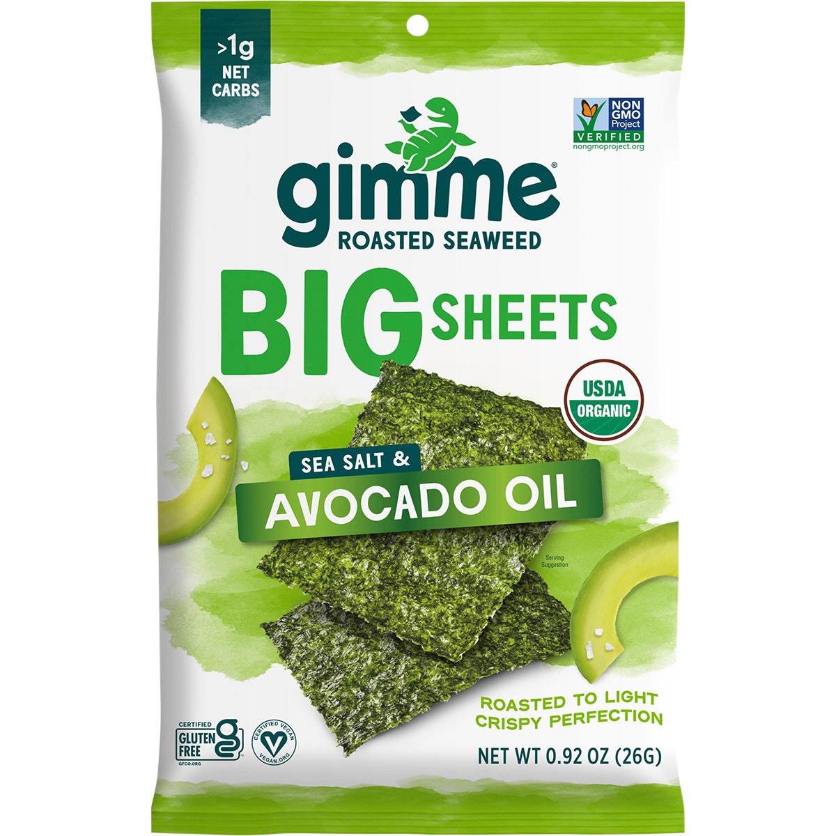 GimMe Roasted Seaweed Big Sheets Sea Salt&Avocado Oil 7 Sheets 26g - Cutprice Online