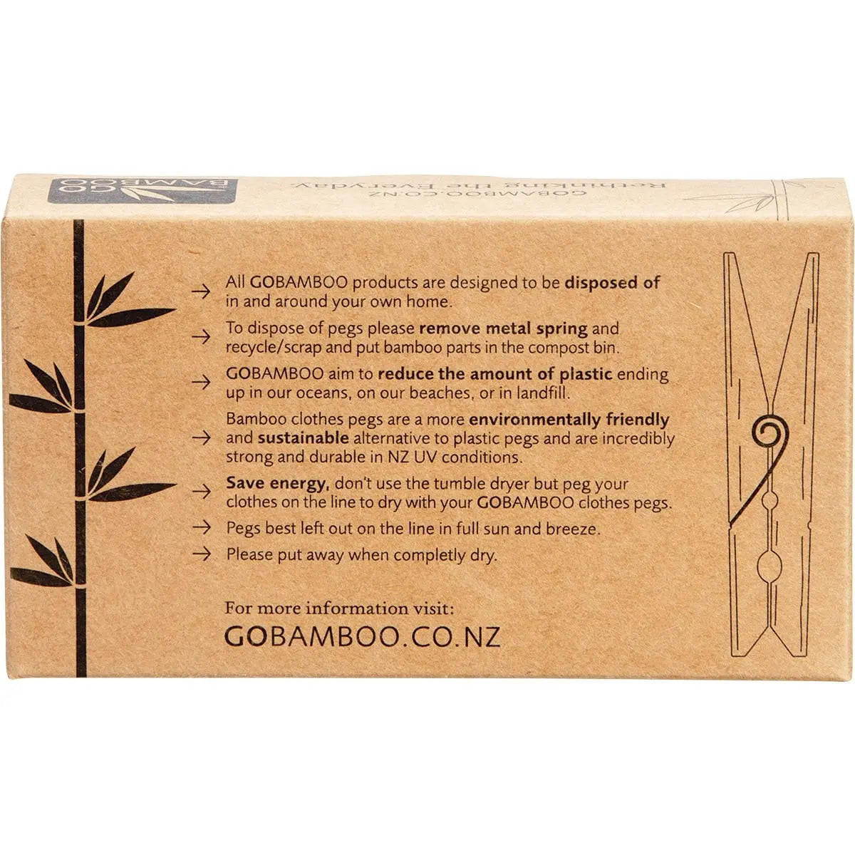 GO BAMBOO Clothes Pegs Biodegradable Bamboo 20 GO BAMBOO