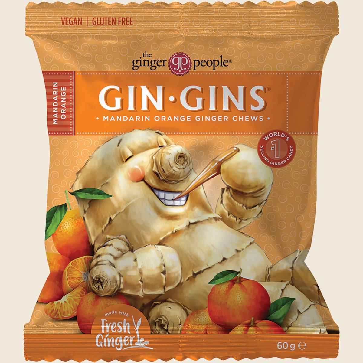 The Ginger People Gin Gins Mandarin Orange Ginger Chews 12x60g