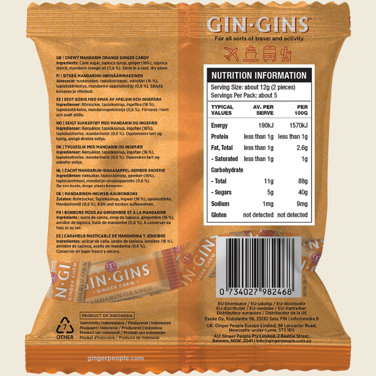 The Ginger People Gin Gins Mandarin Orange Ginger Chews 12x60g