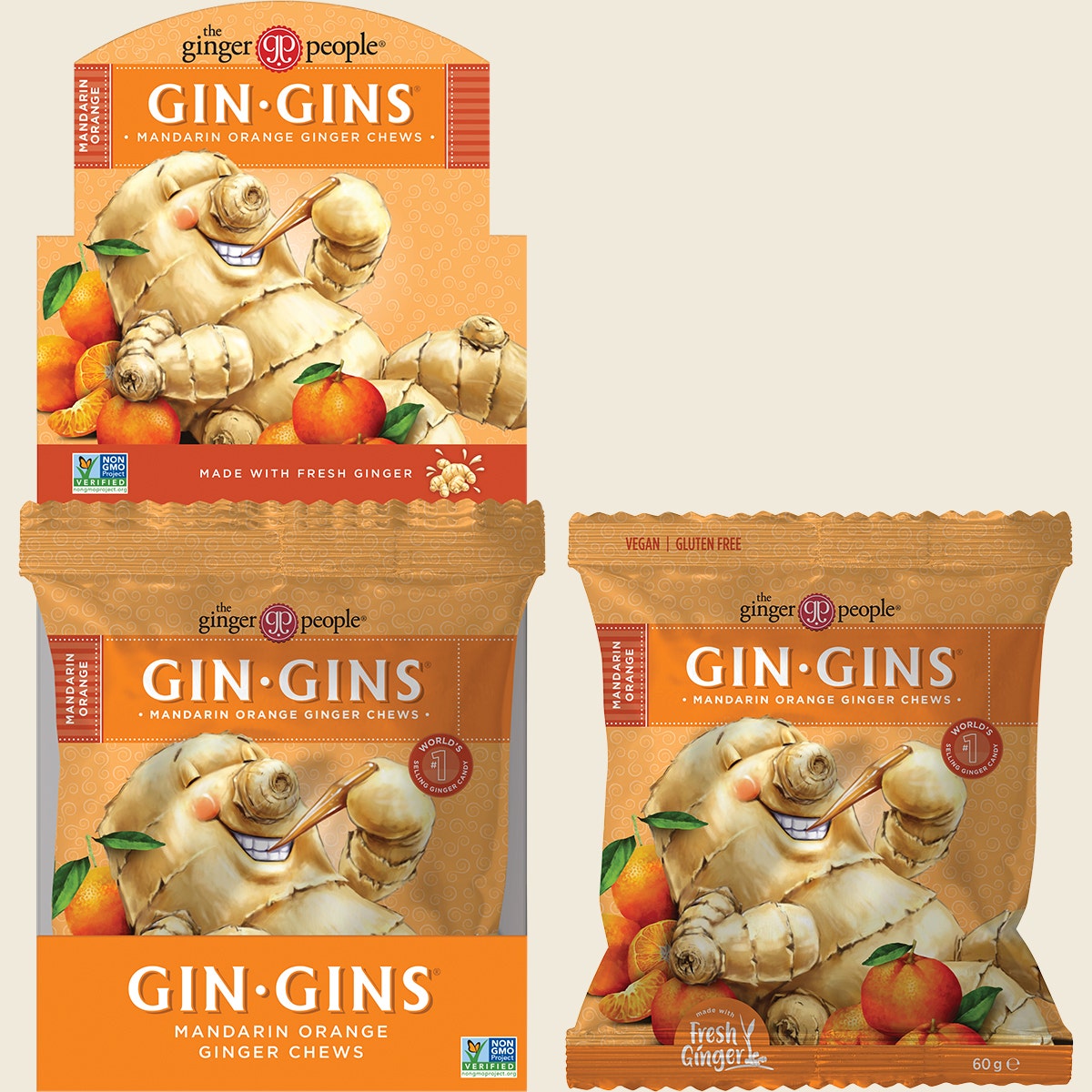 The Ginger People Gin Gins Mandarin Orange Ginger Chews 12x60g