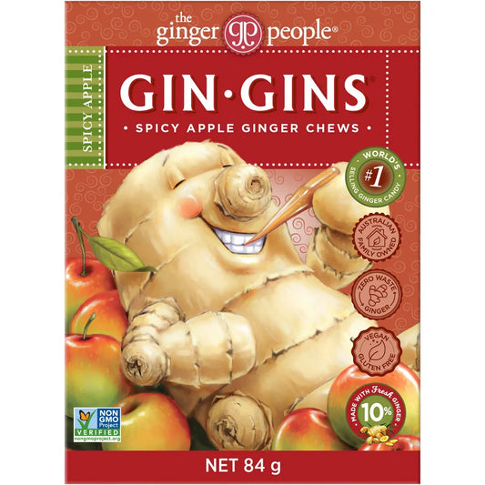 THE GINGER PEOPLE Gin Gins Ginger Candy Chewy - Spicy Apple 12x 84g THE GINGER PEOPLE