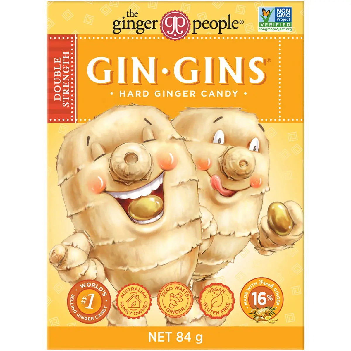 THE GINGER PEOPLE Gin Gins Ginger Candy Hard - Double Strength 84g THE GINGER PEOPLE