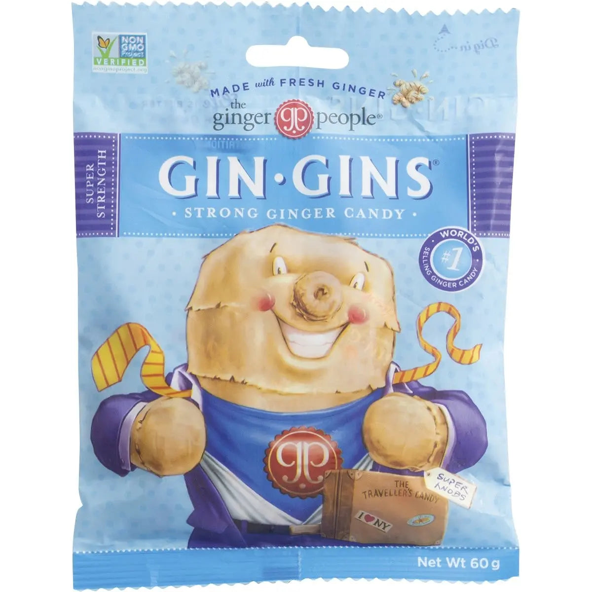 THE GINGER PEOPLE Gin Gins Ginger Candy Bag Super Strength 12x 60g THE GINGER PEOPLE