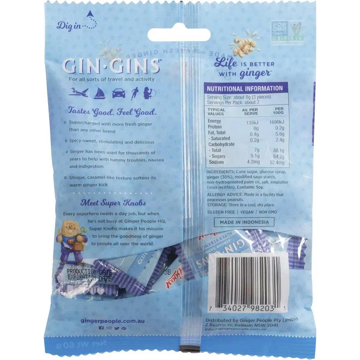 THE GINGER PEOPLE Gin Gins Ginger Candy Bag Super Strength 12x 60g THE GINGER PEOPLE