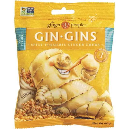 THE GINGER PEOPLE Gin Gins Ginger Candy Bag Chewy - Spicy Turmeric 12x 60g THE GINGER PEOPLE