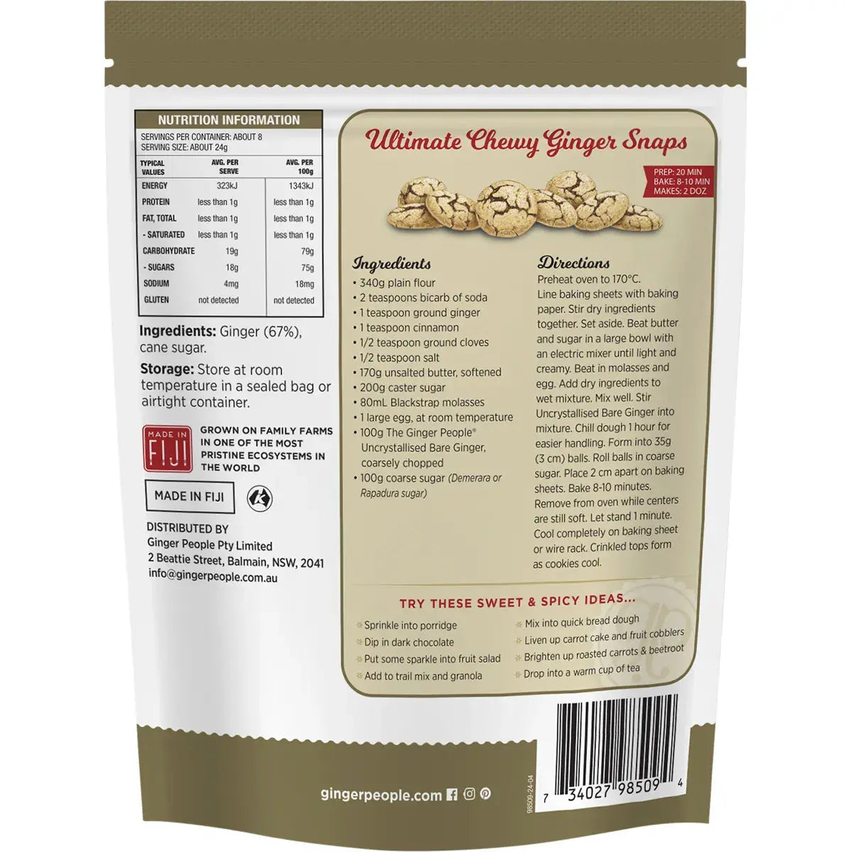 THE GINGER PEOPLE Uncrystallised Bare Ginger 200g THE GINGER PEOPLE