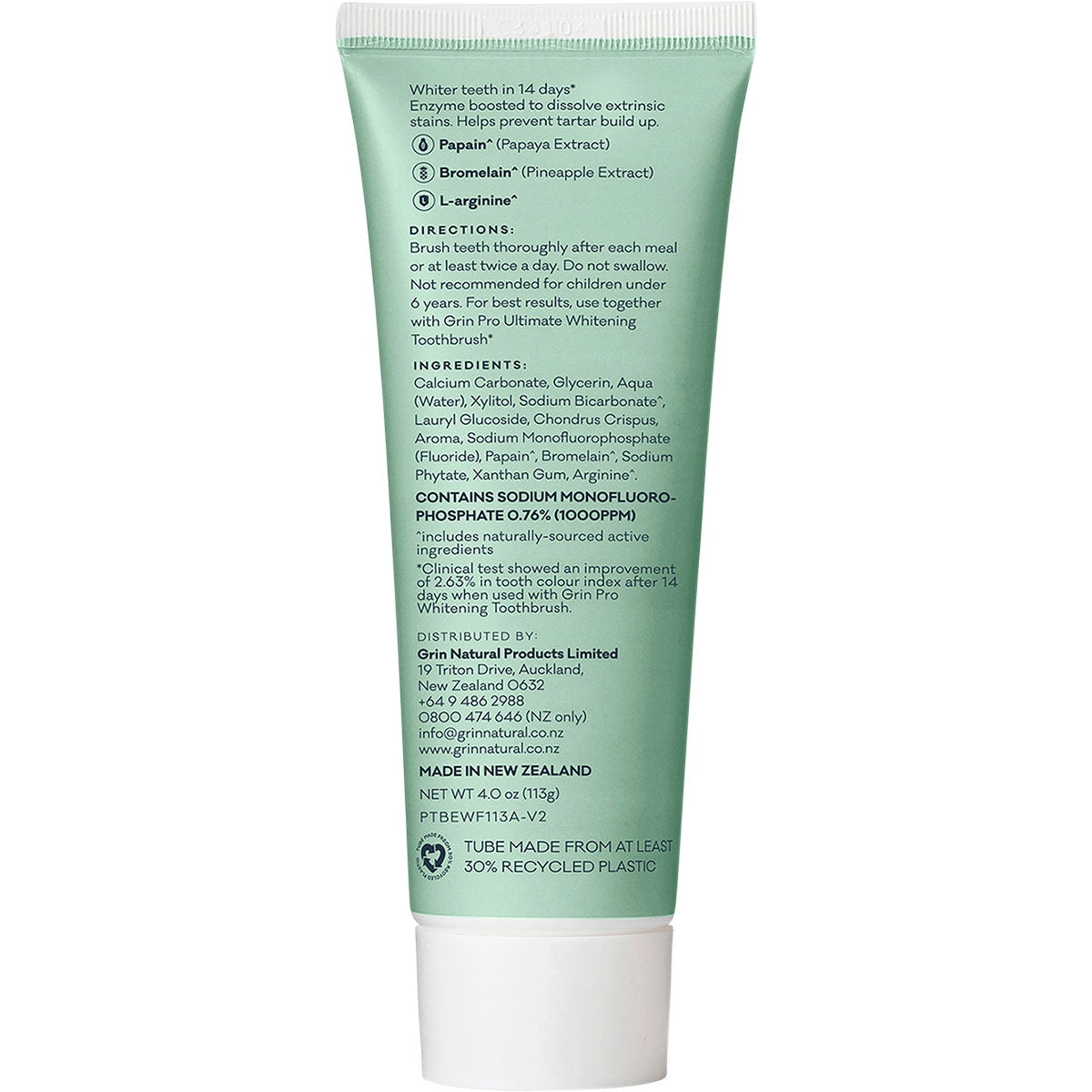 Grin Pro Toothpaste Enzyme Whitening with Fluoride 113g - Cutprice Online