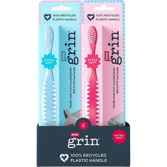 GRIN 100% Recycled Toothbrush Kids Extra Soft Pink, Blue(Pack of 8) - Cutprice Online