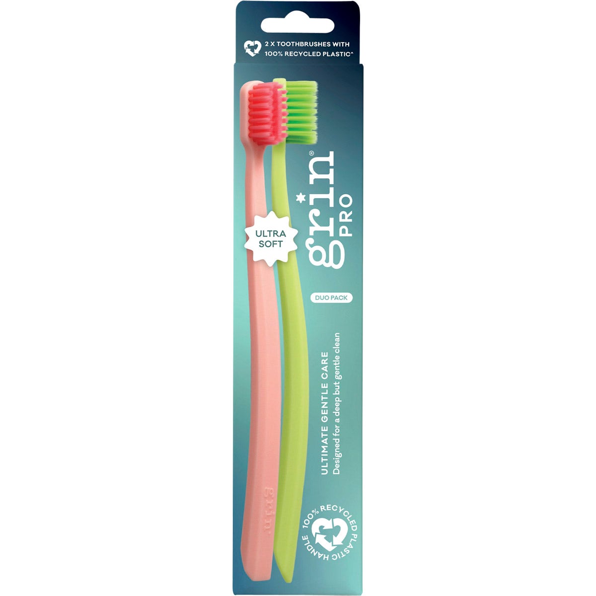 Grin Pro Ultimate Gentle Toothbrush Ultra Soft Pink, Green 2pk - Cutprice Online
