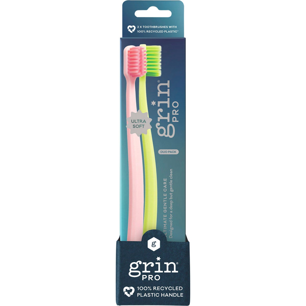 Grin Pro Ultimate Gentle Toothbrush Ultra Soft Pink, Green 2pk - Cutprice Online