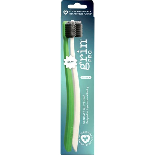 Grin Pro Ultimate Whitening Toothbrush Soft White, Green 2pk - Cutprice Online