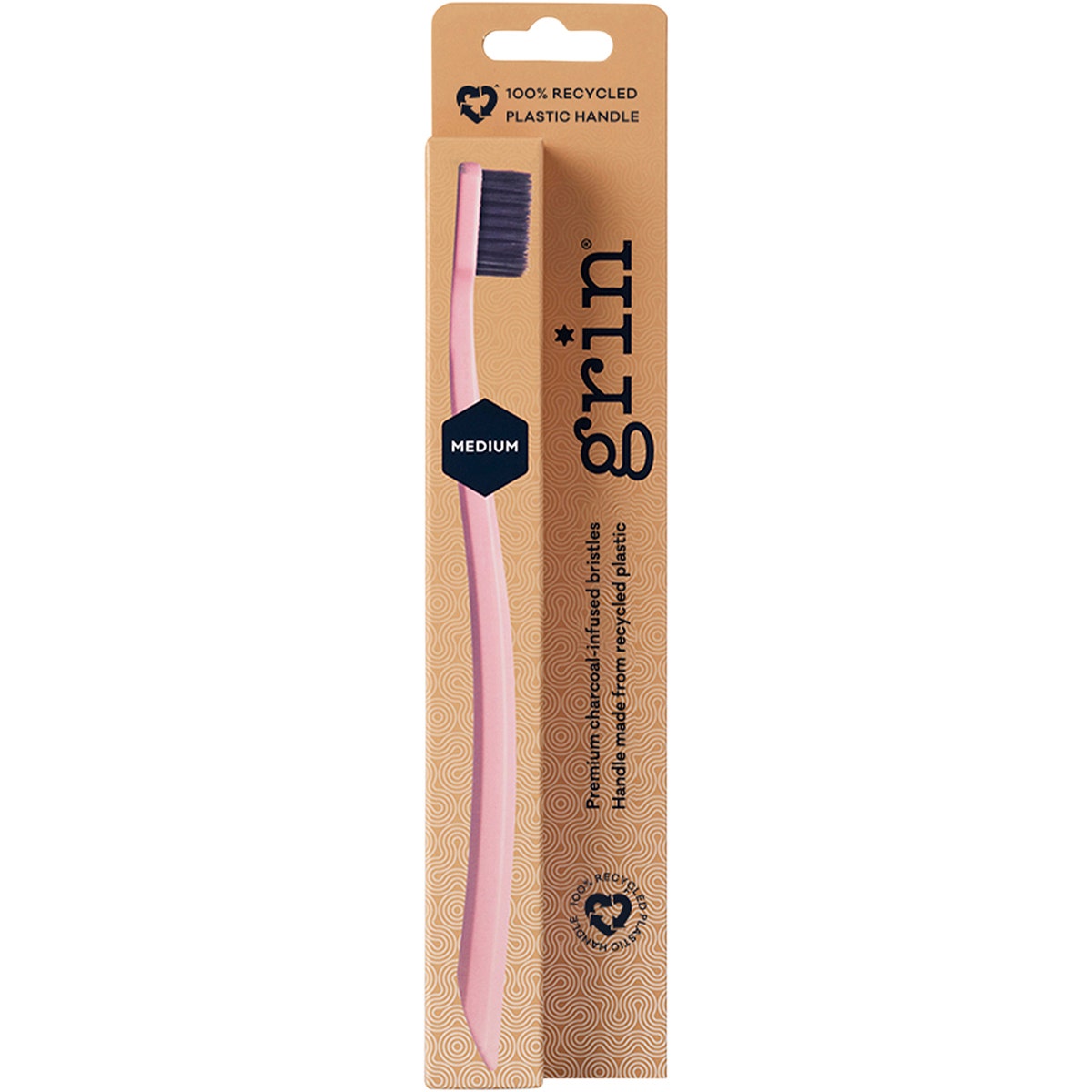 GRIN 100% Recycled Toothbrush Medium Pink, Charcoal x8 - Cutprice Online
