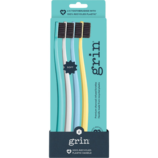 Grin 100% Recycled Toothbrush Soft Summer 4pk - Cutprice Online