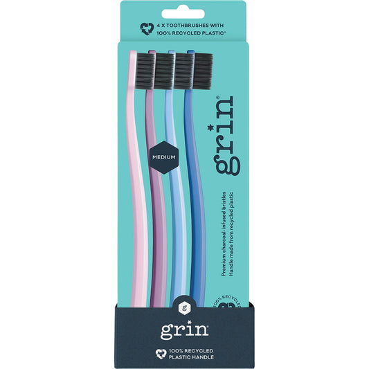Grin 100% Recycled Toothbrush Medium Purple 4pk - Cutprice Online
