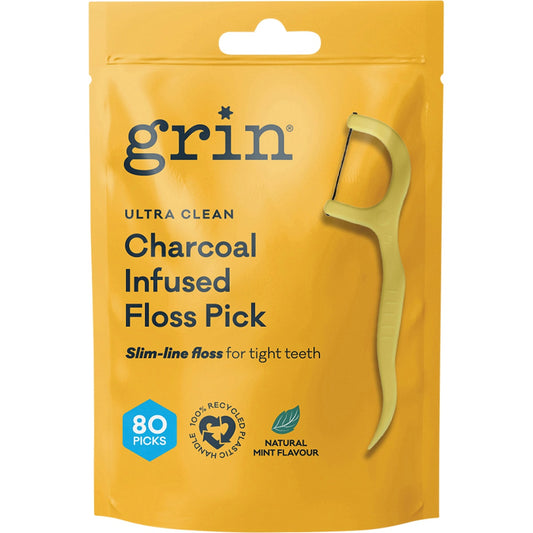 Grin Ultra Clean Floss Picks Charcoal Infused 80pk - Cutprice Online