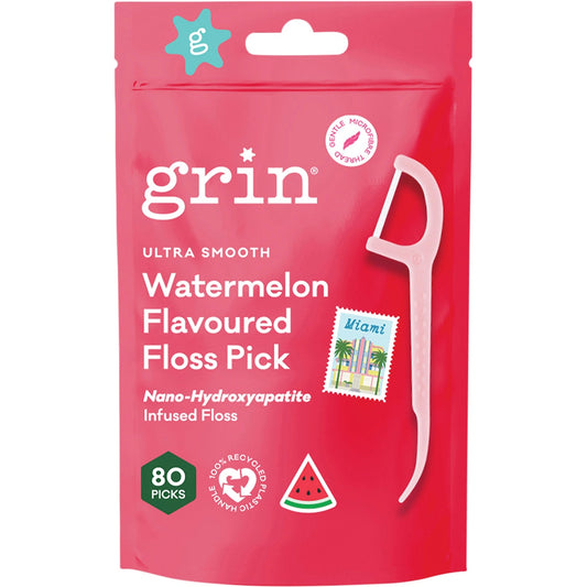Grin Ultra Smooth Floss Picks Watermelon Flavoured 80pk - Cutprice Online