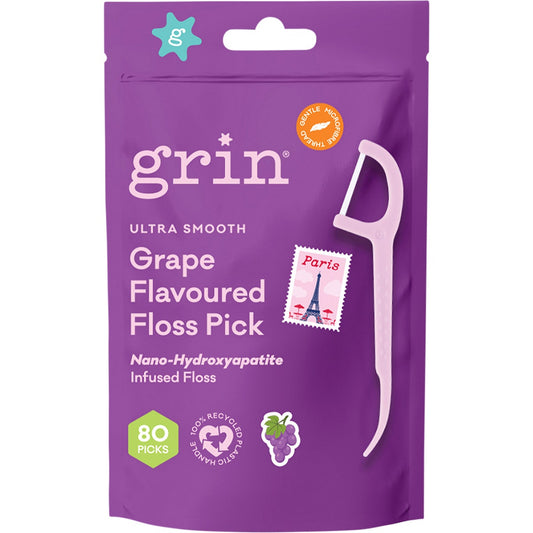 Grin Ultra Smooth Floss Picks Grape Flavoured 80pk - Cutprice Online