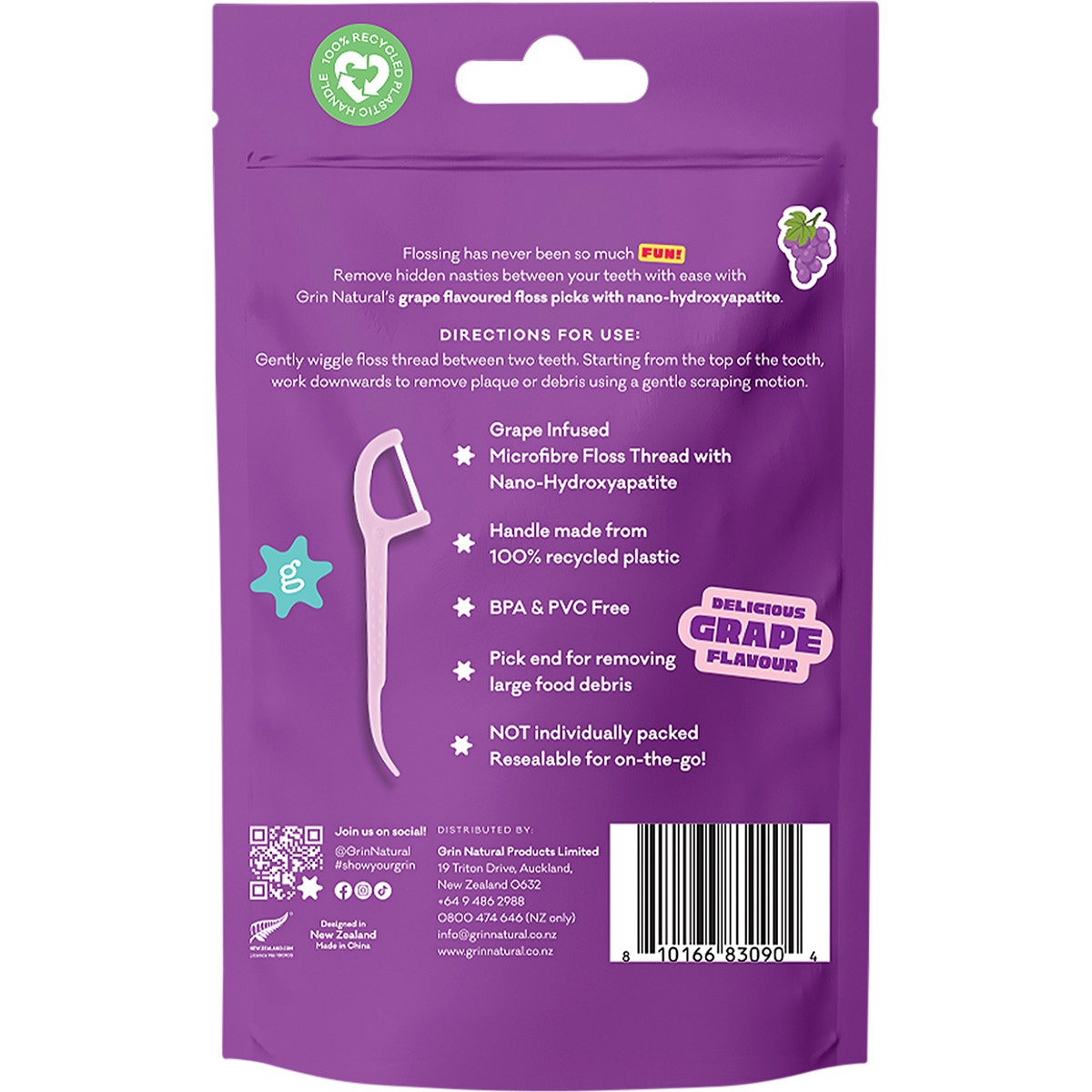 Grin Ultra Smooth Floss Picks Grape Flavoured 80pk - Cutprice Online