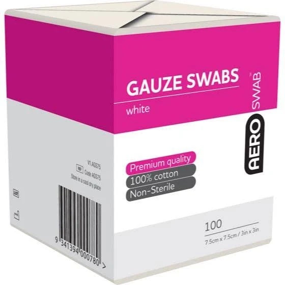 Aeroswab Non-sterile Gauze Swabs 7.5cm X 7.5cm 100 Pieces White