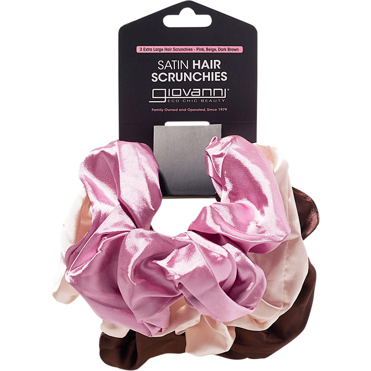 GIOVANNI Satin Hair Scrunchies Pink,Beige,Dark Brown Extra large 3pk - Cutprice Online
