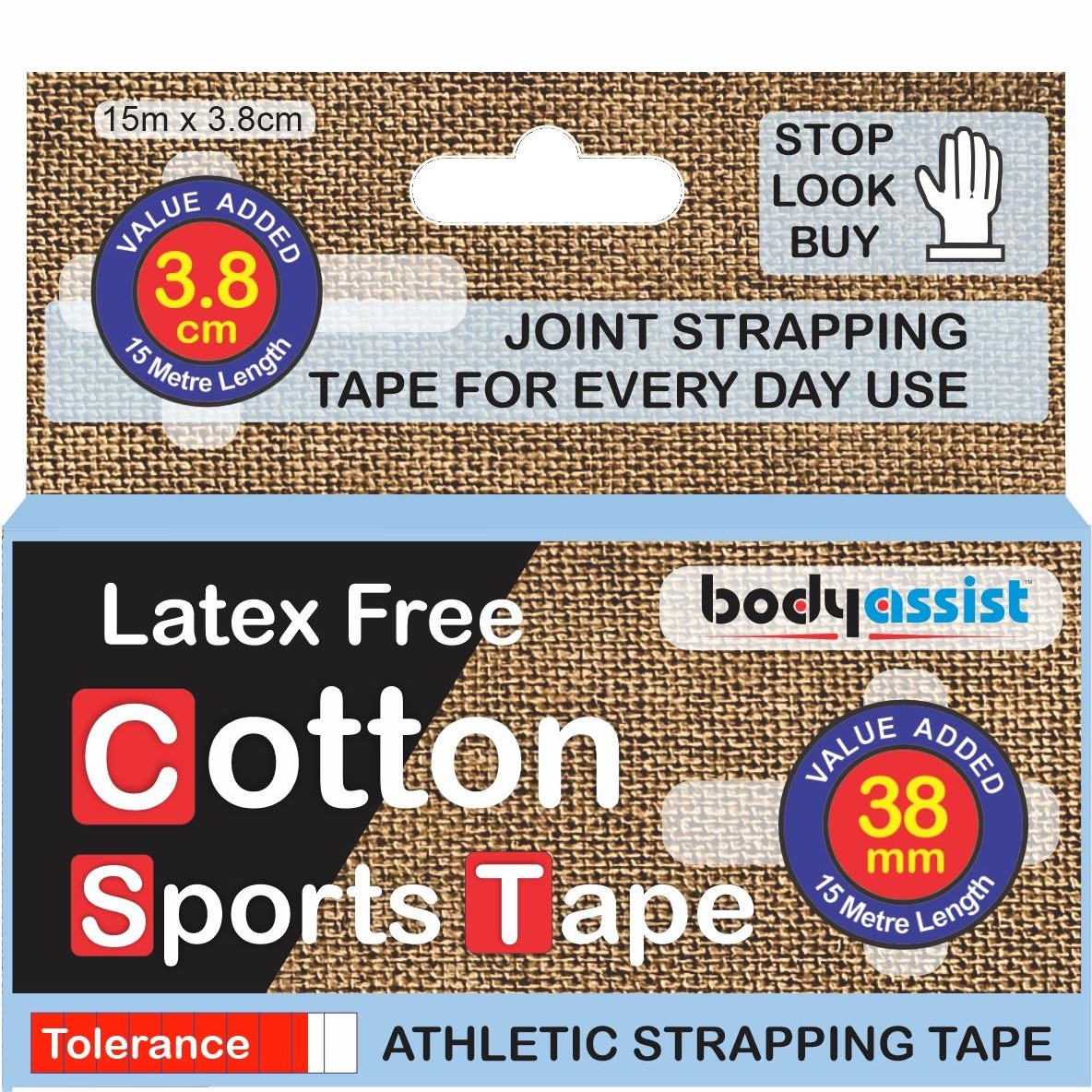 Bodyassist Cotton Sports Strapping Tape - 1 Roll - 38mm Flesh 15m