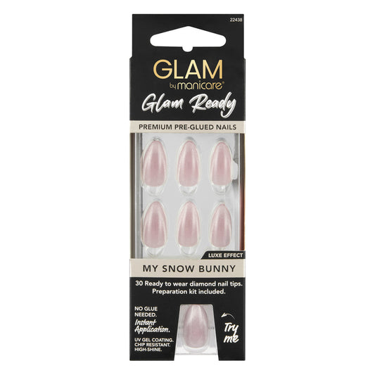 Glam By Manicare Glam Ready Pre-Glued Nails My Snow Bunny 30 Pieces