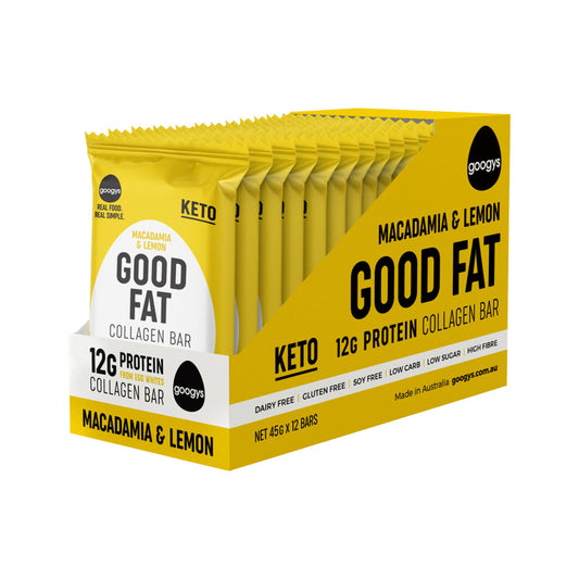 Googys Good Fat Collagen Bar Macadamia & Lemon 45g(Pack of 12) - Cutprice Online