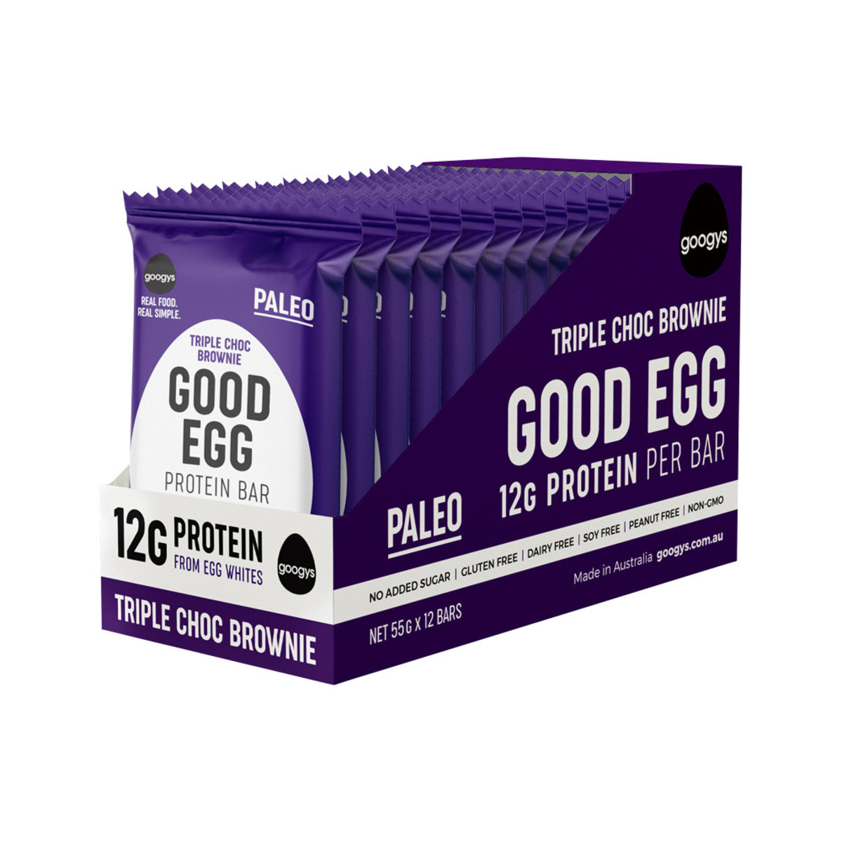 Googys Good Egg Protein Bar Triple Choc Brownie 55g(Pack of 12) - Cutprice Online