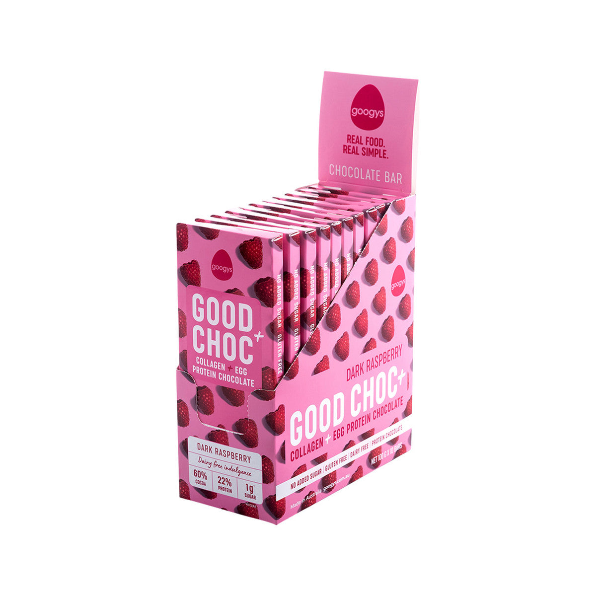 Googys Good + Choc Collagen + Egg Protein Chocolate Dark Raspberry 100g(Pack of 10) - Cutprice Online