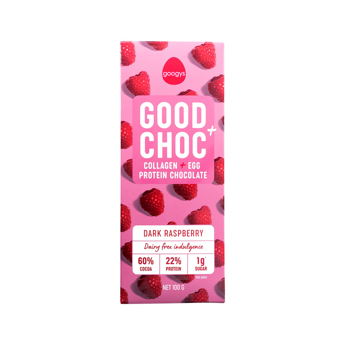 Googys Good + Choc Collagen + Egg Protein Chocolate Dark Raspberry 100g(Pack of 10) - Cutprice Online
