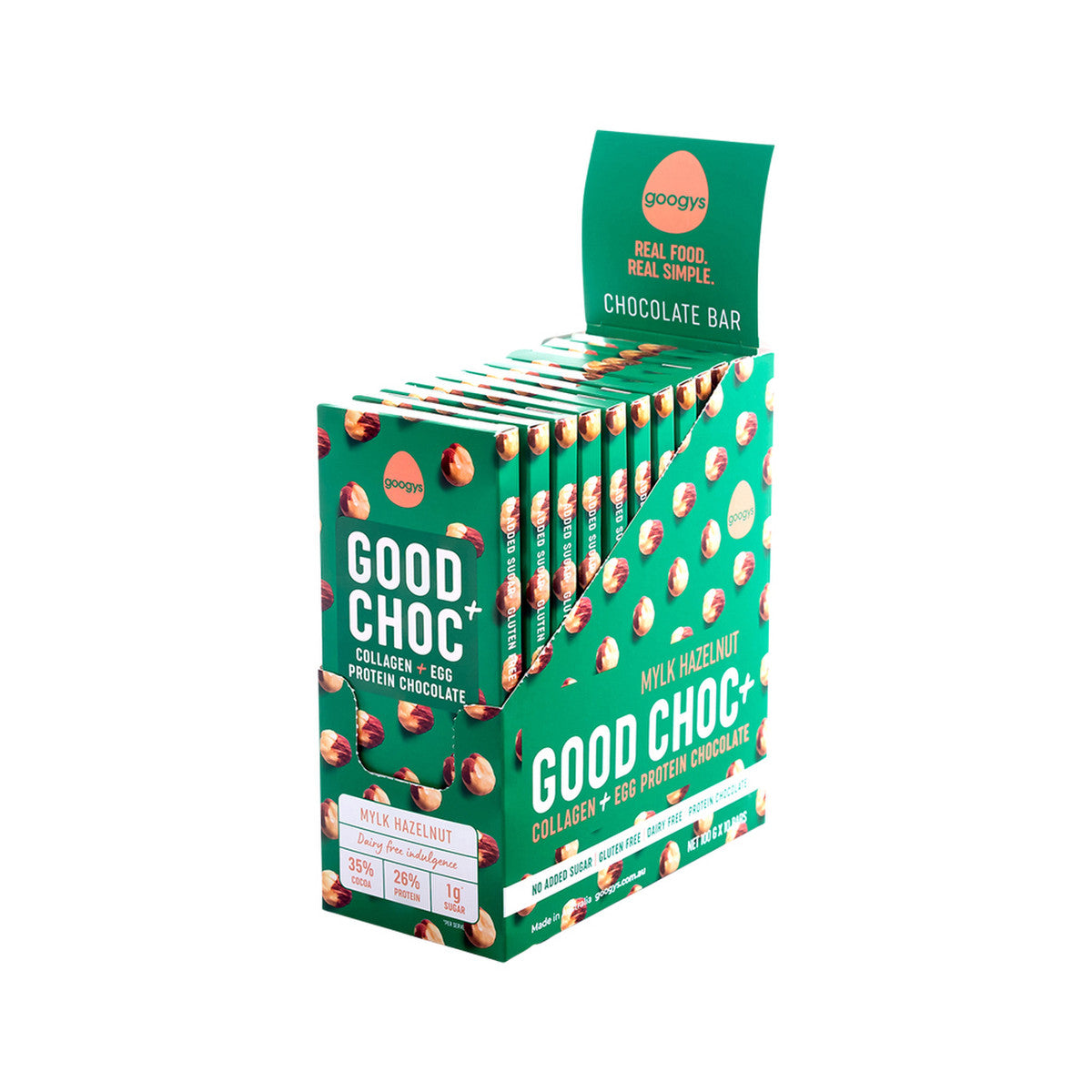 Googys Good + Choc Collagen + Egg Protein Chocolate Mylk Hazelnut 100g(Pack of 10) - Cutprice Online