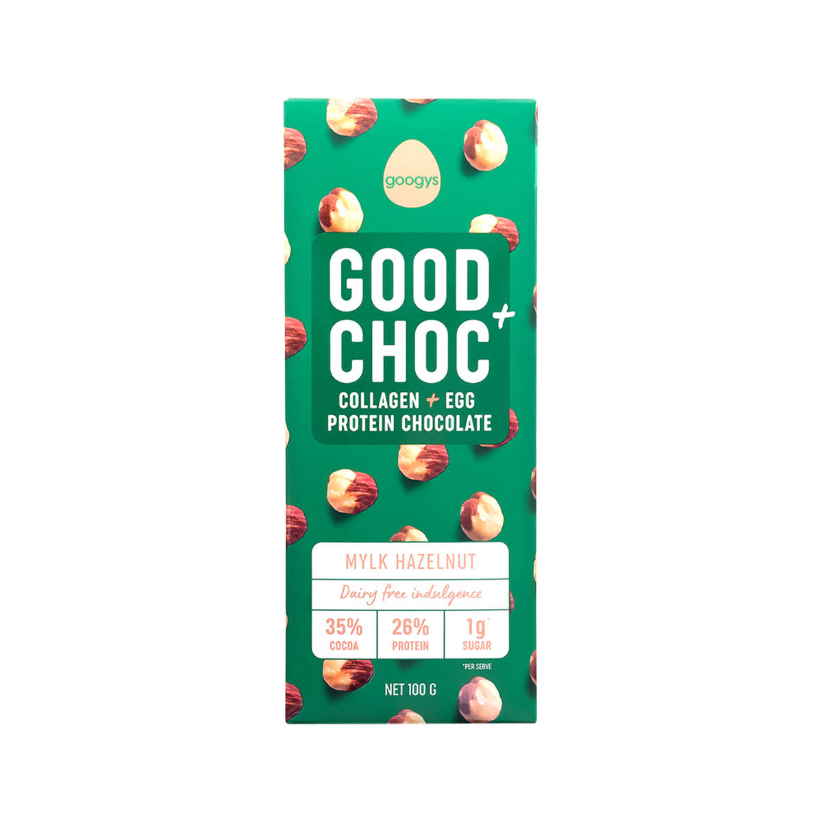 Googys Good + Choc Collagen + Egg Protein Chocolate Mylk Hazelnut 100g(Pack of 10) - Cutprice Online