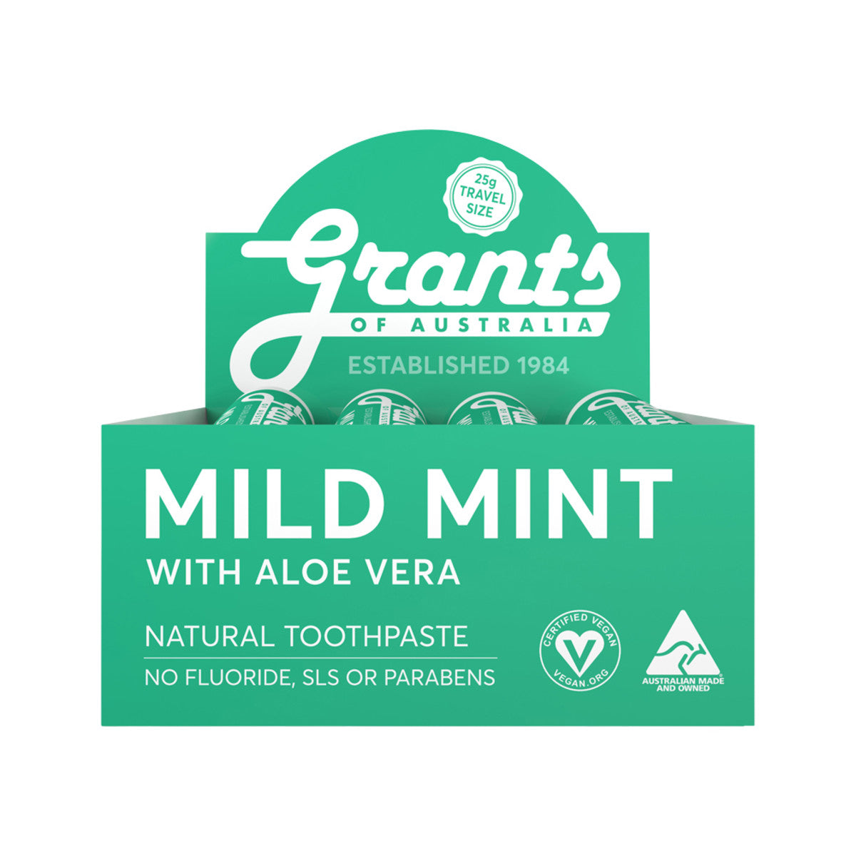 Grants Of Australia Natural Toothpaste Mild Mint with Aloe Vera Travel Size 25gzX12(Pack of 12) - Cutprice Online