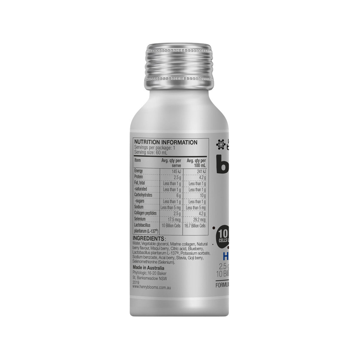 Henry Blooms BellyME Hair Nail Skin Collagen + Selenium Shots Natural Berry 60ml x 7 Pack - Cutprice Online