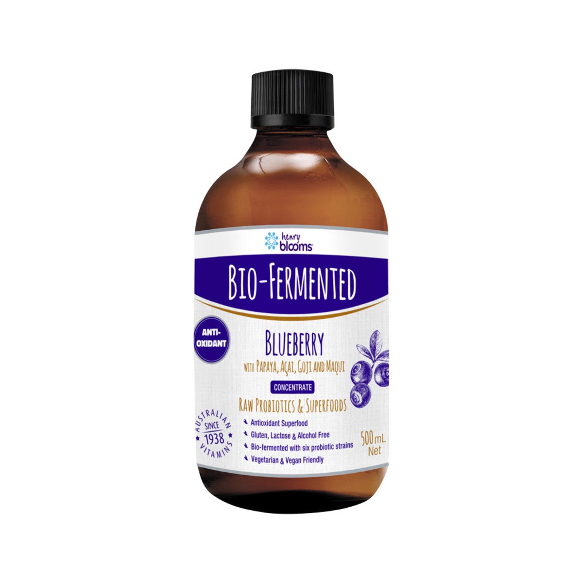 Henry Blooms Bio-Fermented Blueberry Concentrate (with Papaya, Acai, Goji & Maqui) 500ml - Cutprice Online