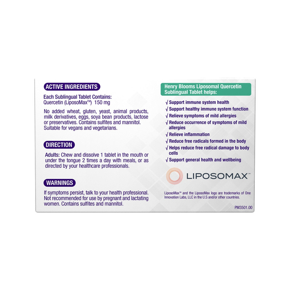 Henry Blooms Liposomal Quercetin Sublingual 30t - Cutprice Online