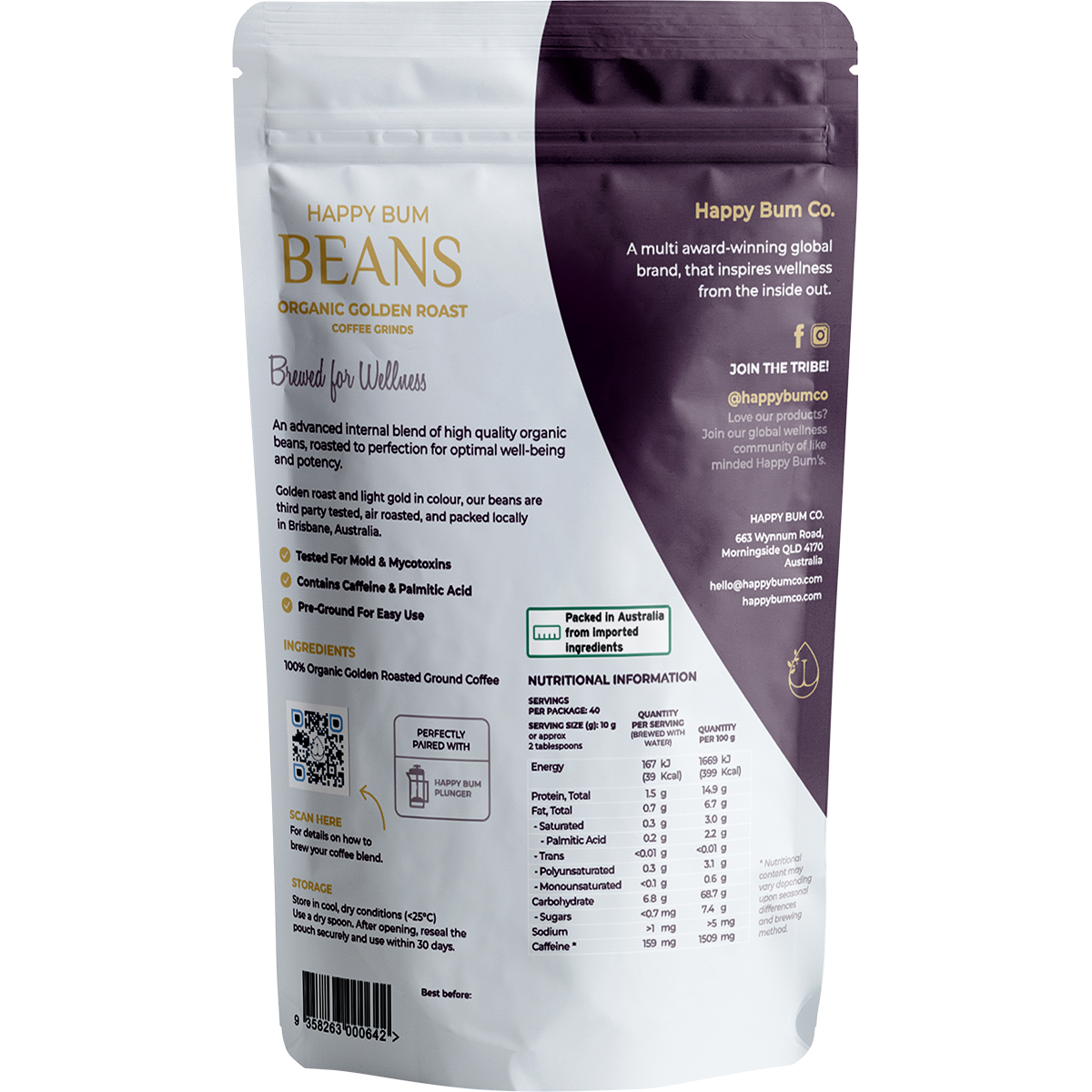Happy Bum Ground Coffee Beans Golden Roast 400g