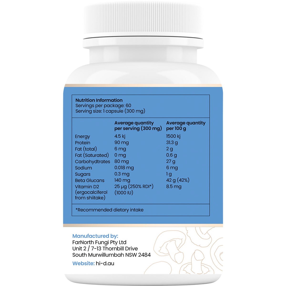 Hi-D Natural Vitamin D 1000 IU + Beta Glucan 60 Caps - Cutprice Online