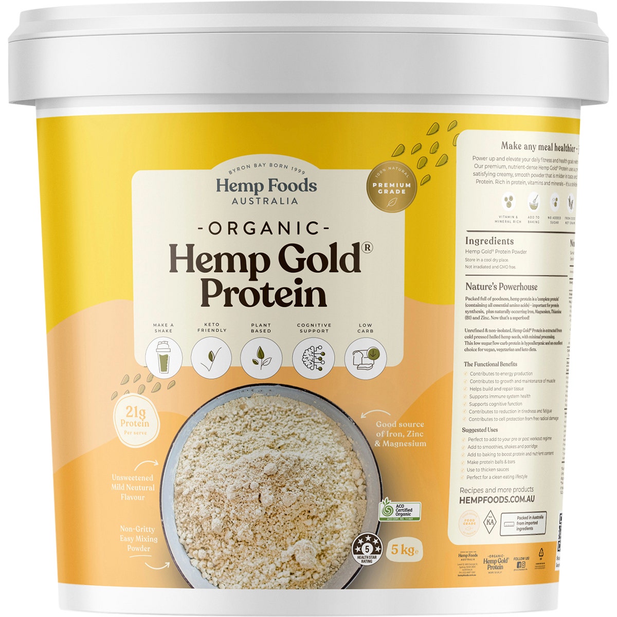 Hemp Foods Australia Organic Hemp Gold Protein 5kg - Cutprice Online