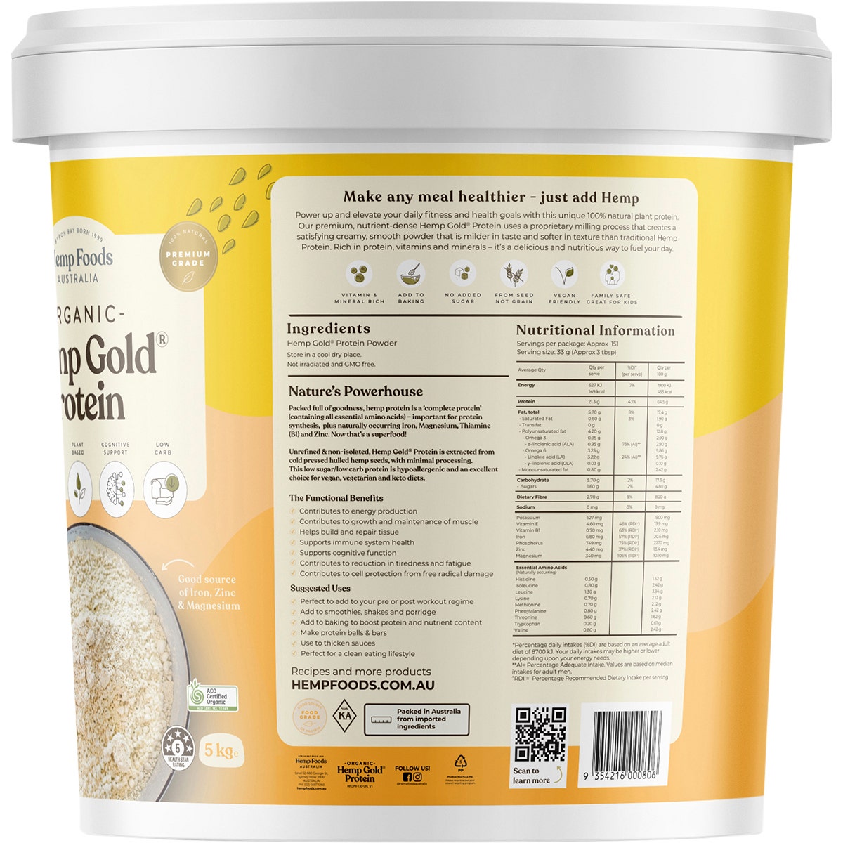 Hemp Foods Australia Organic Hemp Gold Protein 5kg - Cutprice Online
