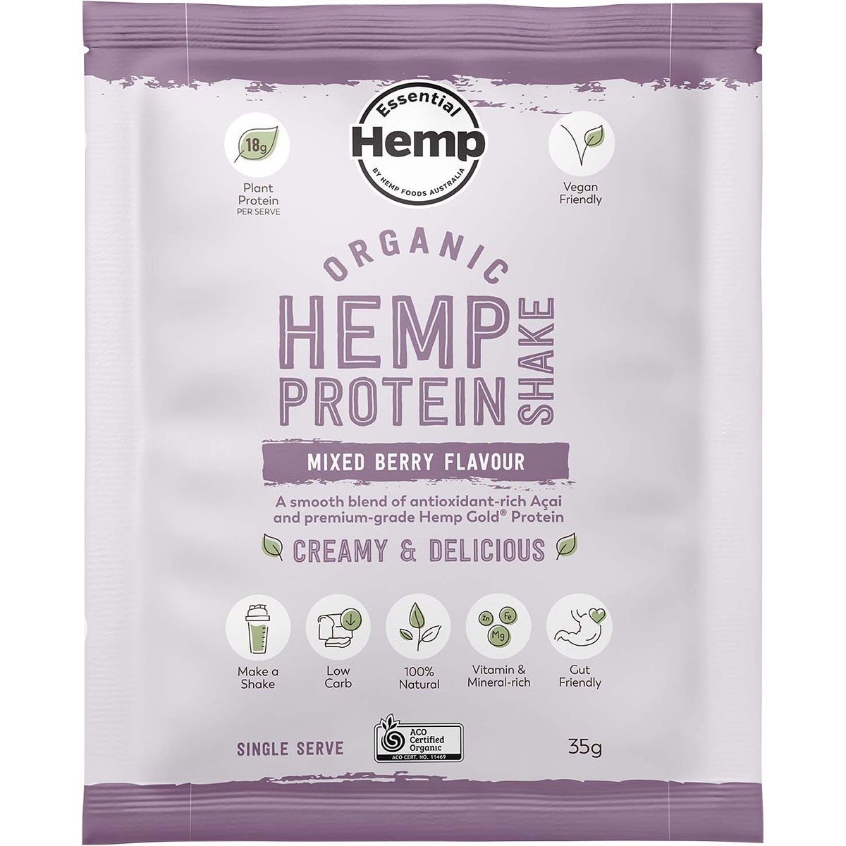 HEMP FOODS AUSTRALIA Organic Hemp Protein Mixed Berry & Acai 7x35g - Cutprice Online