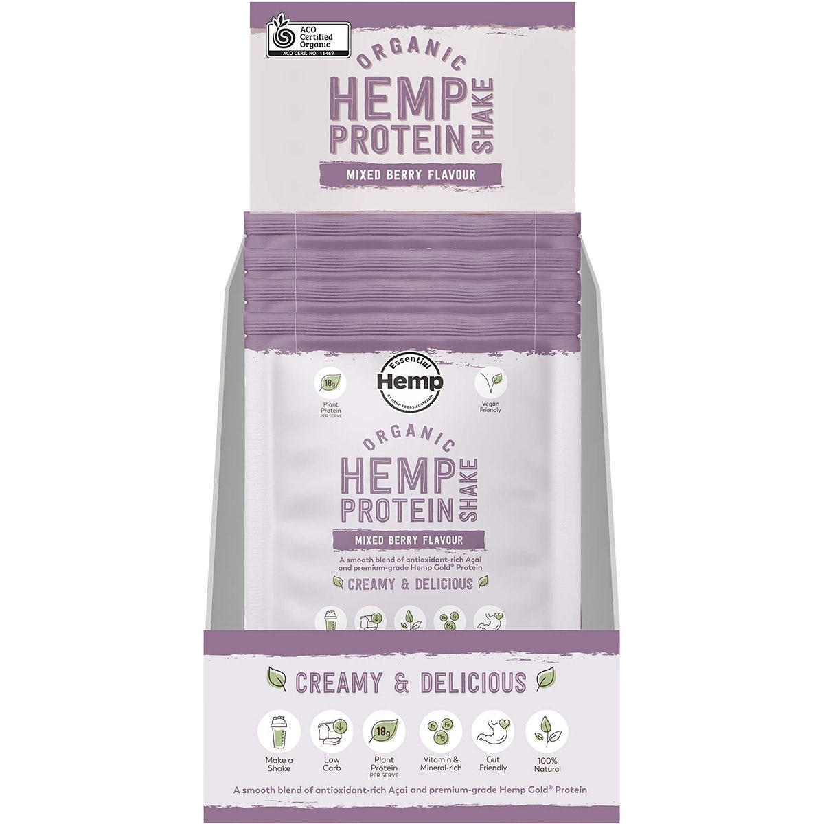 HEMP FOODS AUSTRALIA Organic Hemp Protein Mixed Berry & Acai 7x35g - Cutprice Online