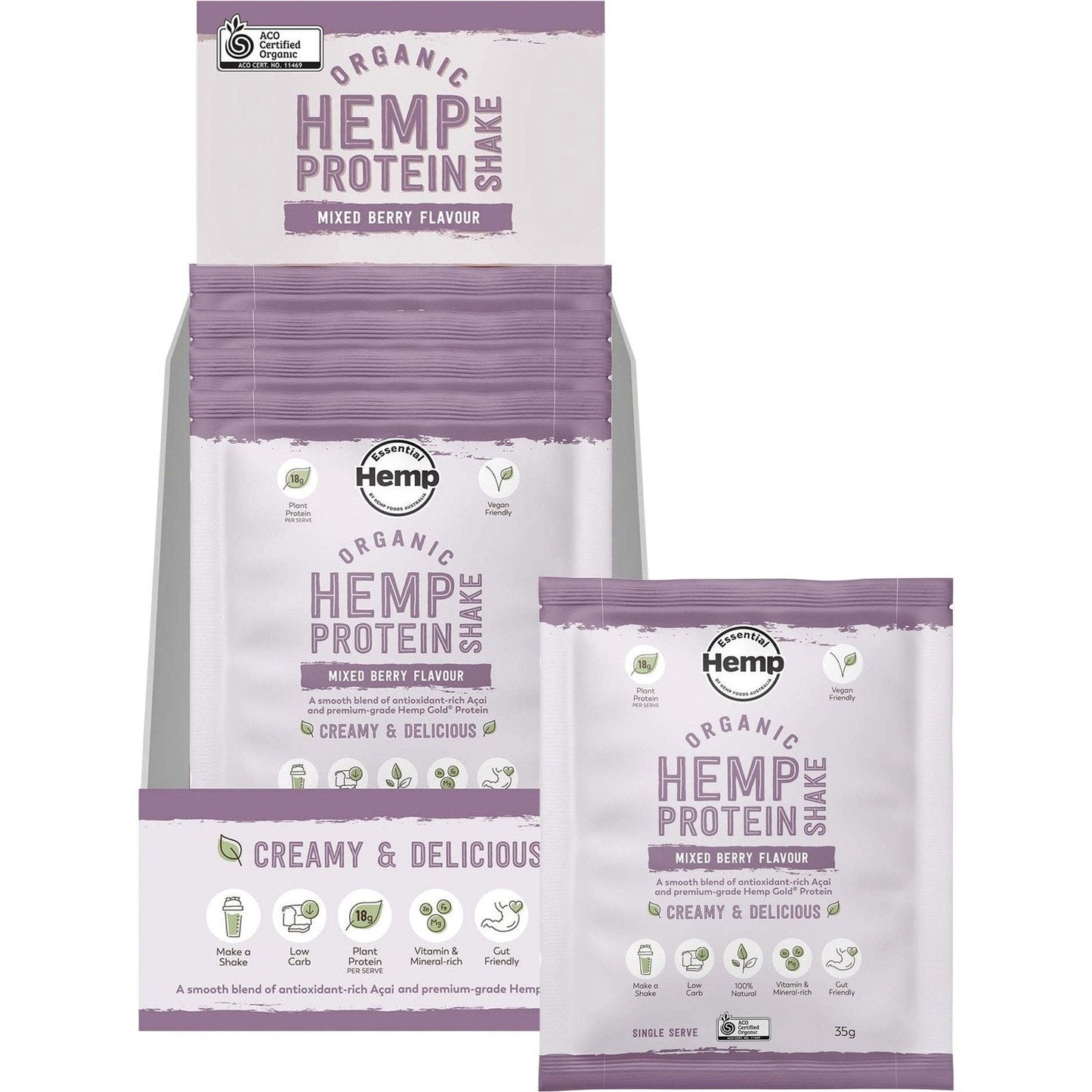 HEMP FOODS AUSTRALIA Organic Hemp Protein Mixed Berry & Acai 7x35g - Cutprice Online